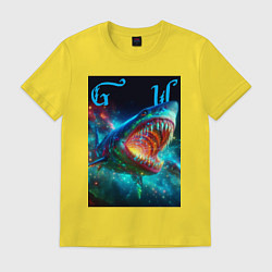 Футболка хлопковая мужская Great white space shark - ai art, цвет: желтый