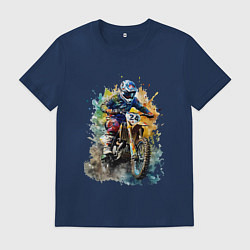 Футболка хлопковая мужская Мотокросс, цвет: тёмно-синий