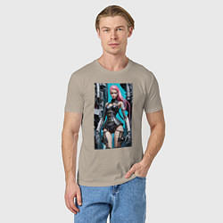 Футболка хлопковая мужская Barbie cyber warrior - ai art fantasy, цвет: миндальный — фото 2