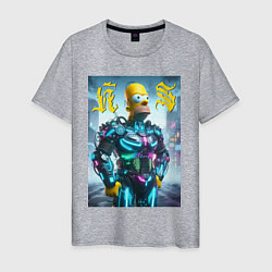 Футболка хлопковая мужская Homer Simpson - neon glow ai art, цвет: меланж