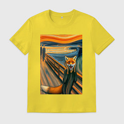 Футболка хлопковая мужская Лиса кричит - мем картина от нейросети, цвет: желтый