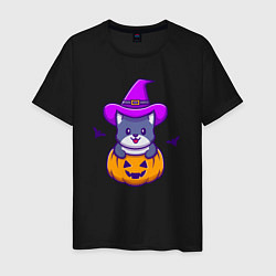 Футболка хлопковая мужская Kitty halloween, цвет: черный