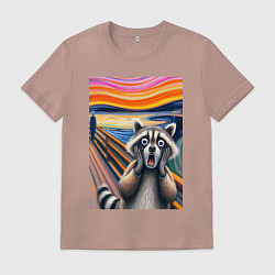 Футболка хлопковая мужская Енот кричит - мем нейросеть, цвет: пыльно-розовый