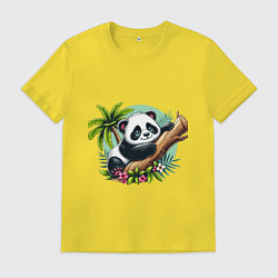 Футболка хлопковая мужская Панда в тропиках, цвет: желтый