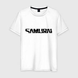 Футболка хлопковая мужская Киберпанк - черная надпись Samurai, цвет: белый
