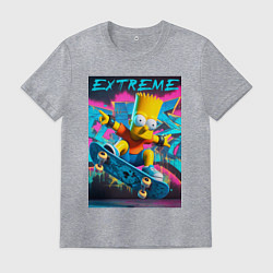 Футболка хлопковая мужская Барт Симпсон крутой скейтбордист, цвет: меланж