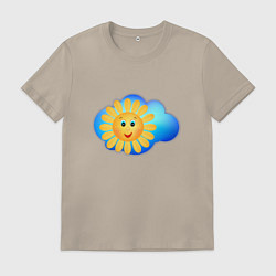 Футболка хлопковая мужская Веселое солнце, цвет: миндальный