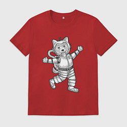 Футболка хлопковая мужская Пёсик астронавт, цвет: красный
