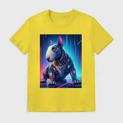 Футболка хлопковая мужская Кибер щенок бультерьера - нейросеть, цвет: желтый