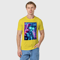 Футболка хлопковая мужская Minecraft and Cyberpunk collaboration - ai art neo, цвет: желтый — фото 2