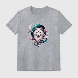 Футболка хлопковая мужская Волшебная лиса Кумихо - Кицумэ, цвет: меланж