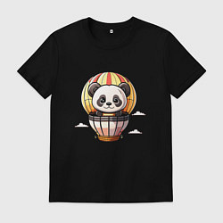 Футболка хлопковая мужская Панда на воздушном шаре, цвет: черный