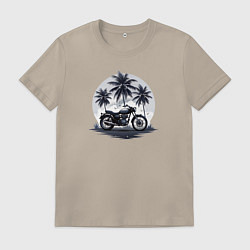 Футболка хлопковая мужская Мотоцикл на фоне пальм, цвет: миндальный