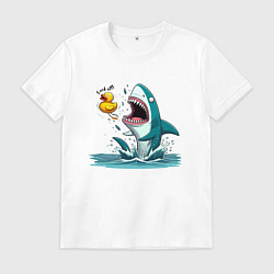 Футболка хлопковая мужская Утёнок кричит акуле - отвали, цвет: белый
