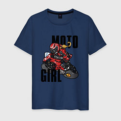 Футболка хлопковая мужская Девушка на мотоцикле, цвет: тёмно-синий