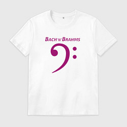Футболка хлопковая мужская Бах и Брамс по-английски с басовым ключом маджента, цвет: белый