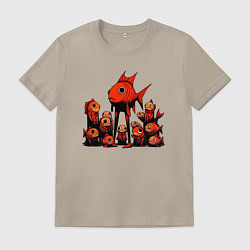 Футболка хлопковая мужская Рыба и ее ученики, цвет: миндальный