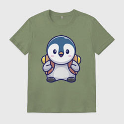 Футболка хлопковая мужская Пингвин турист, цвет: авокадо