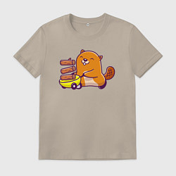 Футболка хлопковая мужская Весёлый бобёр строитель, цвет: миндальный