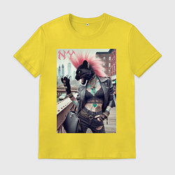 Футболка хлопковая мужская Крутая пантера панк из Нью-Йорка - нейросеть, цвет: желтый