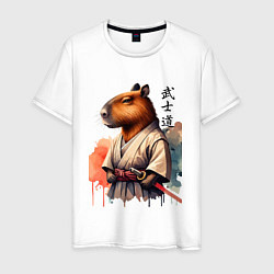 Футболка хлопковая мужская Capybara samurai - ai art fantasy, цвет: белый