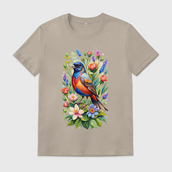 Футболка хлопковая мужская Расписной овсянковый кардинал, цвет: миндальный