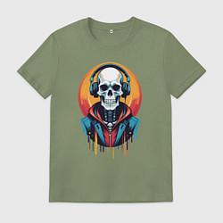Мужская футболка Скелет в наушниках