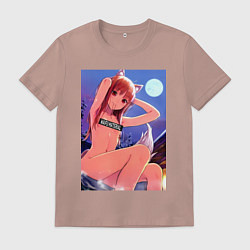 Футболка хлопковая мужская Волчица и пряности Холо waifu, цвет: пыльно-розовый