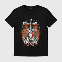 Футболка хлопковая мужская Лозунги рок н ролла, цвет: черный