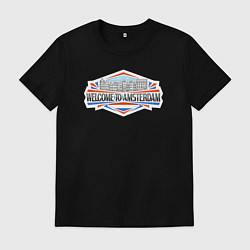 Футболка хлопковая мужская Амстердам - добро пожаловать, цвет: черный