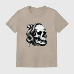 Футболка хлопковая мужская Змея и череп, цвет: миндальный