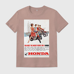 Футболка хлопковая мужская Honda мотоцикл, цвет: пыльно-розовый