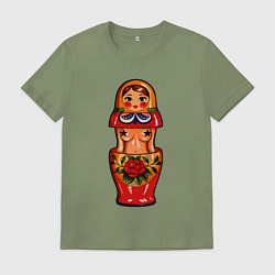 Футболка хлопковая мужская Русская барби матрешка без цензуры, цвет: авокадо