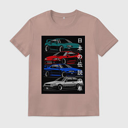 Футболка хлопковая мужская JDM автомобили, цвет: пыльно-розовый