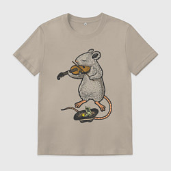 Футболка хлопковая мужская Мышонок скрипач, цвет: миндальный