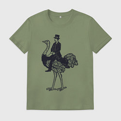 Футболка хлопковая мужская Страус и джентльмен, цвет: авокадо
