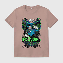 Футболка хлопковая мужская Моя геройская академия главный герой Деку, цвет: пыльно-розовый