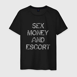 Футболка хлопковая мужская Sex money and escort, цвет: черный