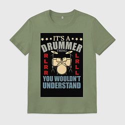 Футболка хлопковая мужская Барабанщик музыка, цвет: авокадо