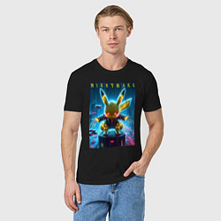 Футболка хлопковая мужская Cyber Pikachu - neon glow ai art, цвет: черный — фото 2