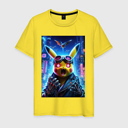 Футболка хлопковая мужская Pikachu brave cyber pilot - neon glow, цвет: желтый