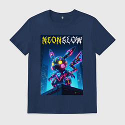 Футболка хлопковая мужская Neon glow - cyber Pikachu, цвет: тёмно-синий