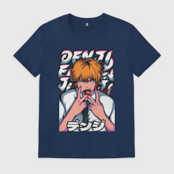 Футболка хлопковая мужская Человек-бензопила Denji язык, цвет: тёмно-синий