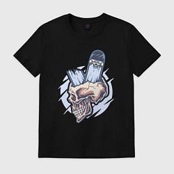 Футболка хлопковая мужская Broken skater skull, цвет: черный