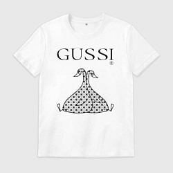 Футболка хлопковая мужская Гусси черный - два гуся, цвет: белый