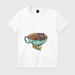 Футболка хлопковая мужская Чай с бегемотом - каламбур, цвет: белый