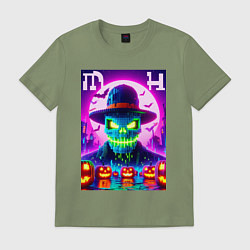 Футболка хлопковая мужская Minecraft and halloween collaboration - neon glow, цвет: авокадо