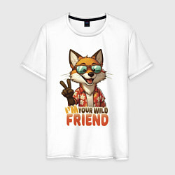 Футболка хлопковая мужская Лисёнок в очках - little fox - мой дикий друг, цвет: белый
