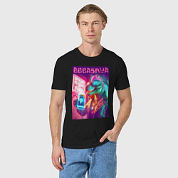 Футболка хлопковая мужская Cool dude Dino with a mug of beer - ai art, цвет: черный — фото 2