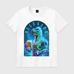 Футболка хлопковая мужская Neon beersaur - ai art fantasy, цвет: белый